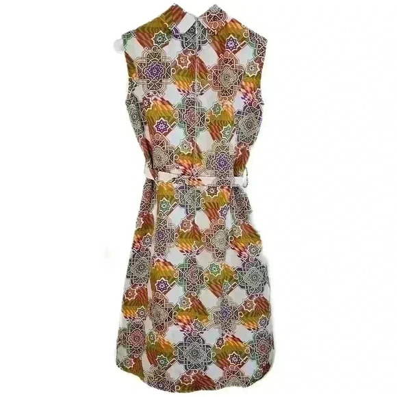Vtg Carol Brady Style Dress Groovy Pattern Sleeveless Orange, Green And Purple - Picture 5 of 7